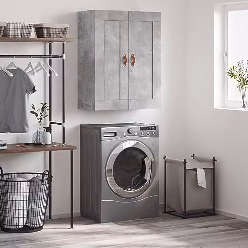 vidaXL Wall Mounted Cabinet in Concrete Grey, Modern MDF Design, W/D/H: 69.5 x 34 x 90 cm – 2