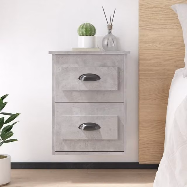 Berkfield Home Wall-mounted Bedside Cabinet in Concrete Grey, W: 41.5 cm, D: 36 cm, H: 53 cm