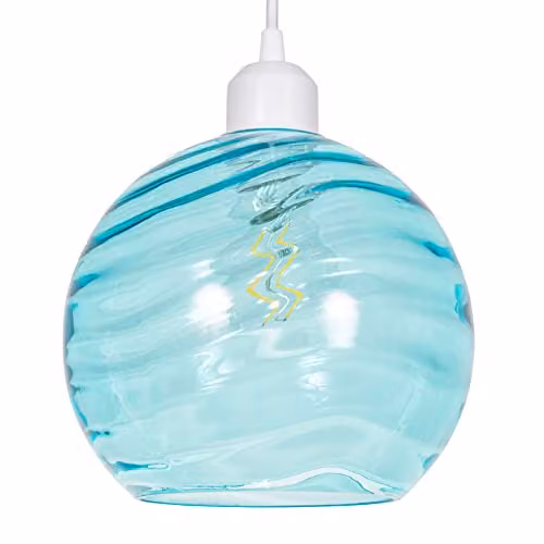 Happy Homewares Modern Round Ribbed Glass Pendant Lamp Shade in Blue/Turquoise/Petrol, Diameter: 20 cm