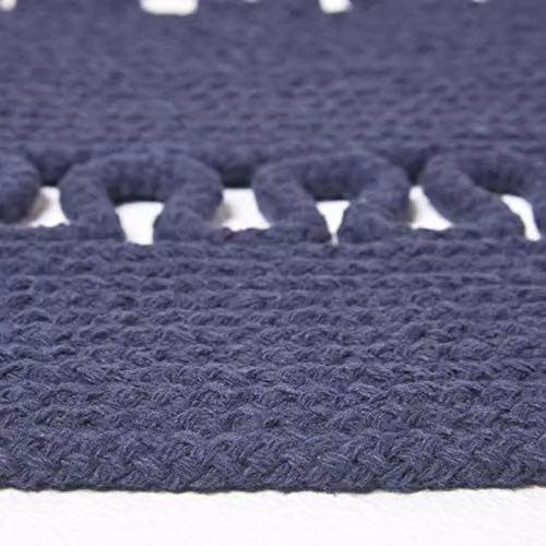 HOMESCAPES Navy Blue Round Crochet Rug, Handwoven Braided Cotton Mat, Diameter: 90 cm – 4