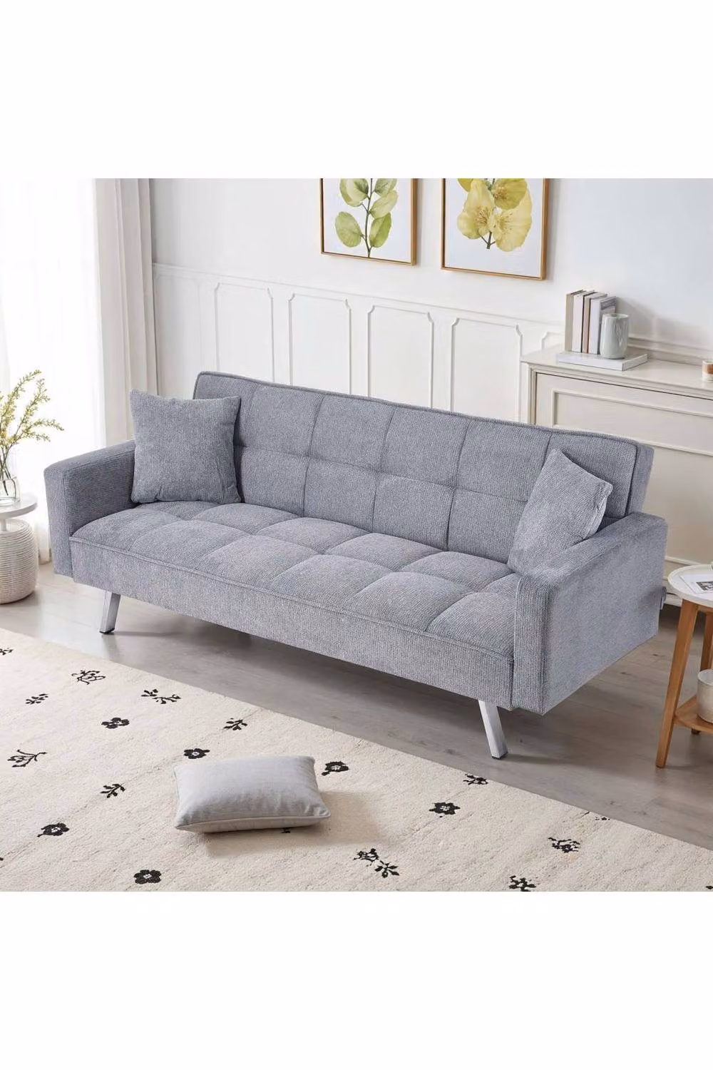 Living and Home 3-Position Adjustable Convertible Sofa Bed in Grey with 2 Scatter Cushions – 2