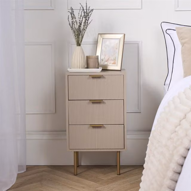 OHS Modern Ribbed 3-Drawer Bedside Table and Office Nightstand in Sand – 1