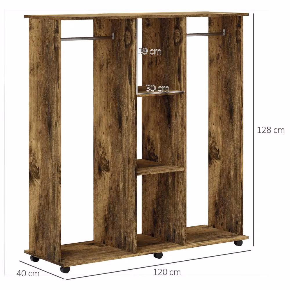 STILVORA Open Wardrobe with Shelves and Wheels in Rustic Brown – 2