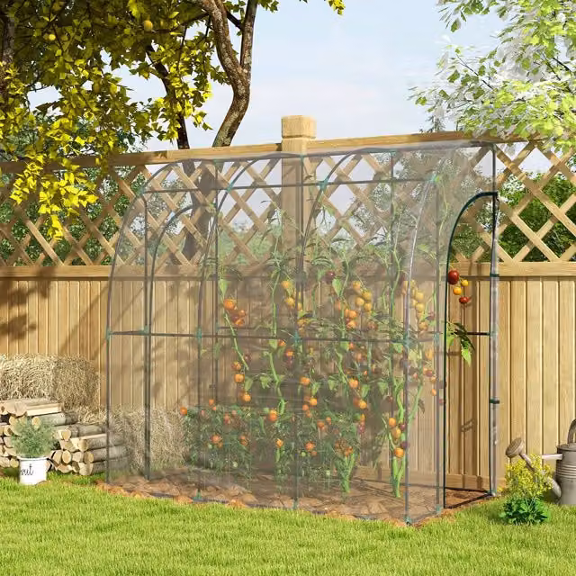 Outsunny Outdoor Walk-In Lean-to Tunnel Greenhouse in Clear and Silver