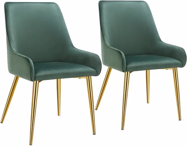 tectake Avane Set of 2 Green Velvet Dining Chairs with Armrests