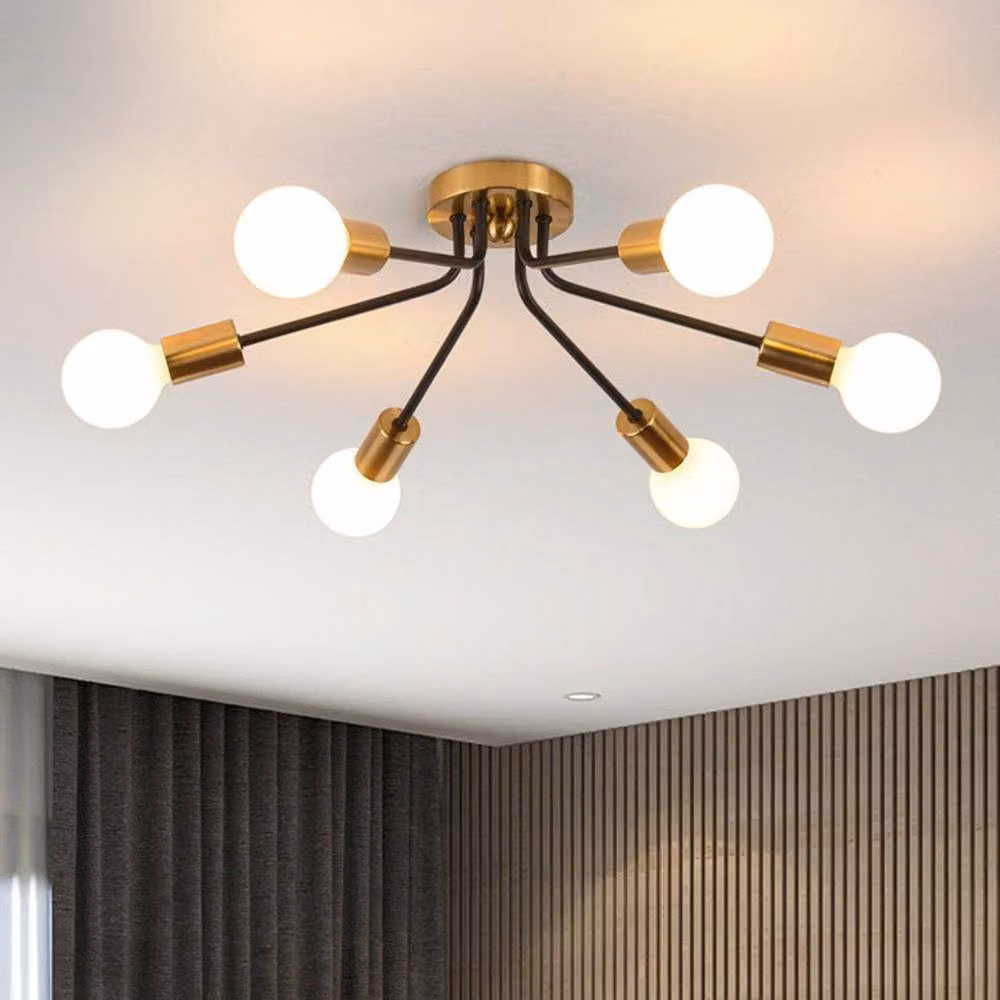 Garwarm 6-Light Dimmable Sputnik Sphere Semi Flush Mount Ceiling Light in Gold/Brass, Diameter: 54 cm – 3