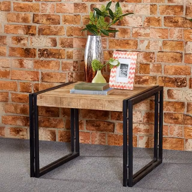 IH Design Industrial Square Coffee Table in Brown Wood and Metal