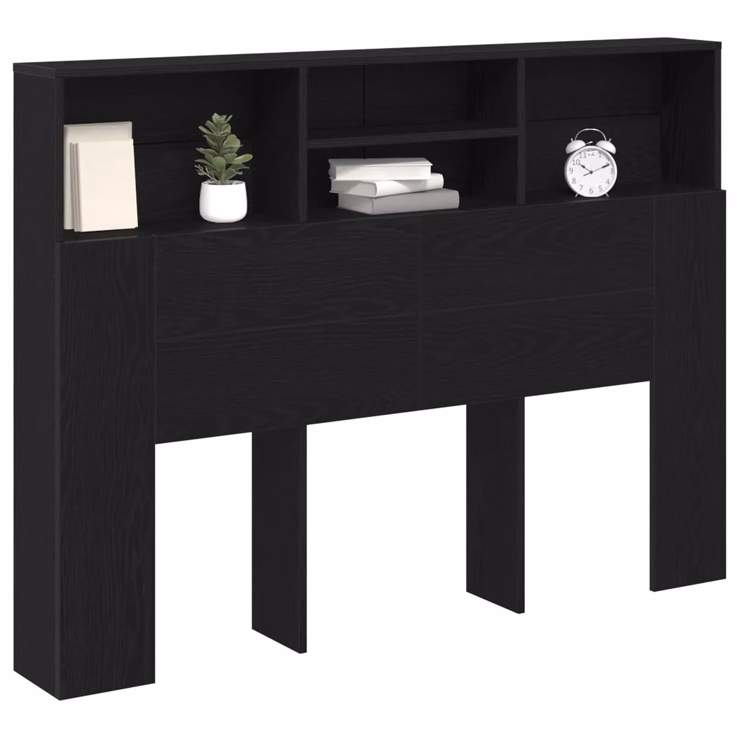 Berkfield Home Modern Headboard Cabinet in Black Oak with Integrated Shelf, W/D/H: 140 x 19 x 103.5 cm – 2