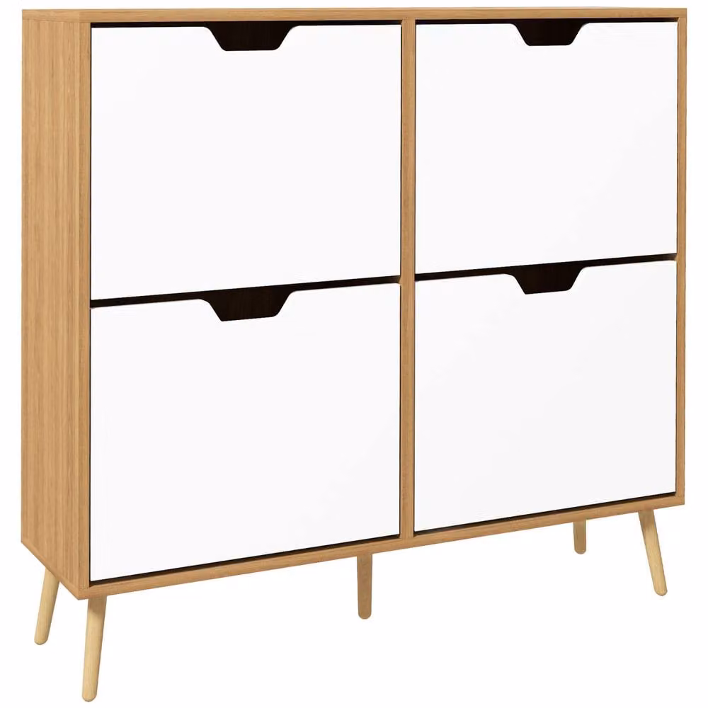 Wyld Haus Margarita Scandi Wooden Shoe Cabinet in White, H 95 x W 95 x D 26 cm – 2