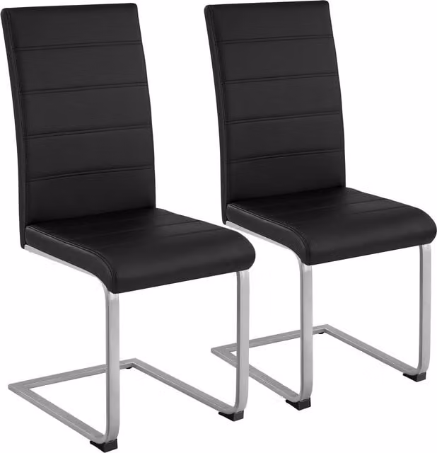 tectake Bettina Set of 2 Dining Chairs in Black Synthetic Leather with Metal Cantilever Base – 1