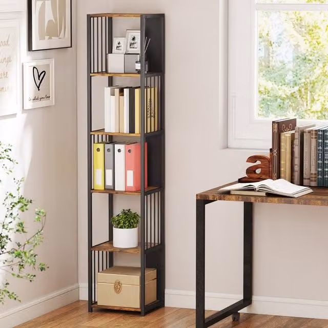 HOMCOM 5-Tier Freestanding Bookshelf and Display Storage Unit in Brown