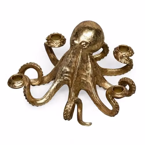 Madison & Mayfair Gold Metal Octopus Candlestick Holder for Taper or Tealight Candles