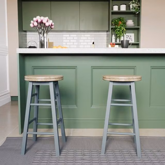 Vida Designs Grey Fabric and Rubberwood Revolving Bar Stool Set of 2, H 64 cm x W 32 cm x D 32 cm