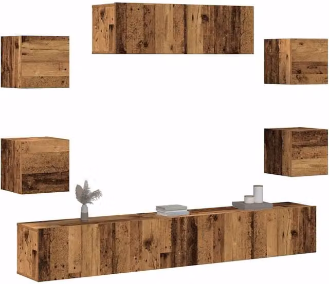 Berkfield Home 7 Piece Wall-mounted TV Cabinet Set in Brown Old Wood Finish