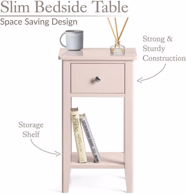 NESTLUNE Pink Slim Bedside Table and Modern Bedroom Nightstand – 1