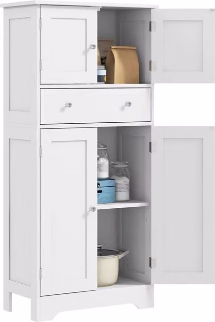 HOMCOM Modern Freestanding White Kitchen Storage Cabinet with Doors, Drawers and Internal Shelves