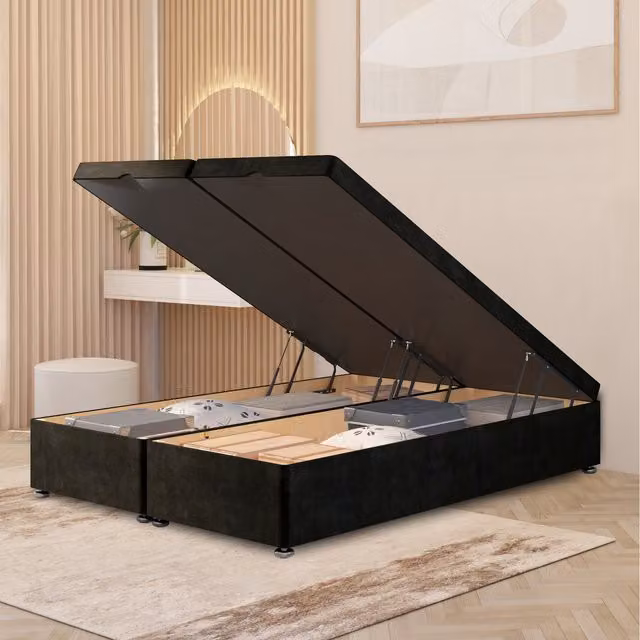 Somnior Beds Ltd Ottoman Divan Bed Frame with End Opening Gas Lift in Black Plush Velvet, W/D/H: 80 x 190 cm