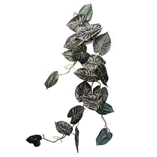 Leaf Design Multipack of 6 Artificial Hanging Alocasia Dragon Scale Dark Green Trailing Plants, Length: 120 cm – 5