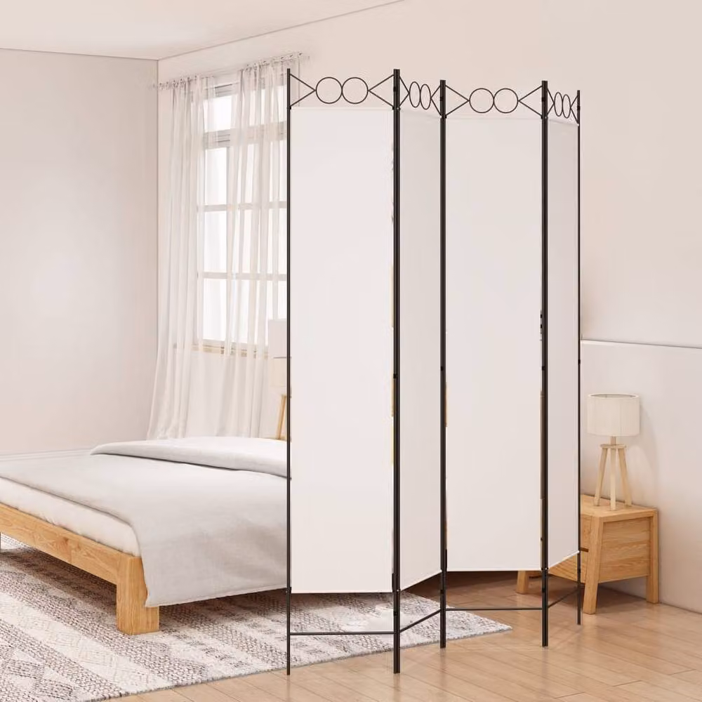 Berkfield Home 4-Panel Fabric Room Divider in White, W/H: 160 x 220 cm – 2