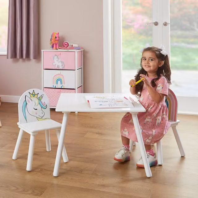 Liberty House Toys Kids Unicorn Table and Two Chairs Set in White – 1