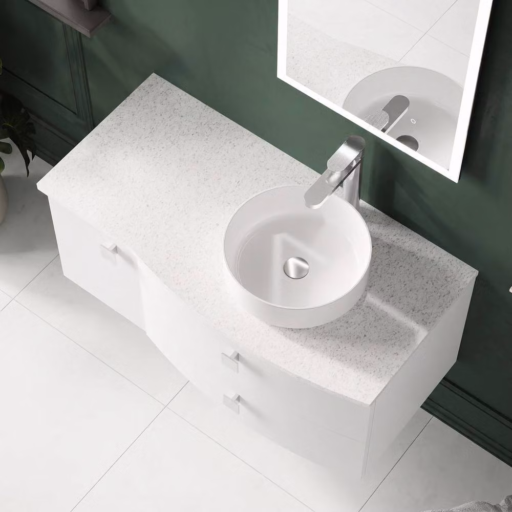 Balterley Modern Wall Mounted Bathroom Vanity Unit with Soft Close Doors and Internal Drawers, White, W: 100 cm, D: 53.5 cm, H: 44.6 cm – 3