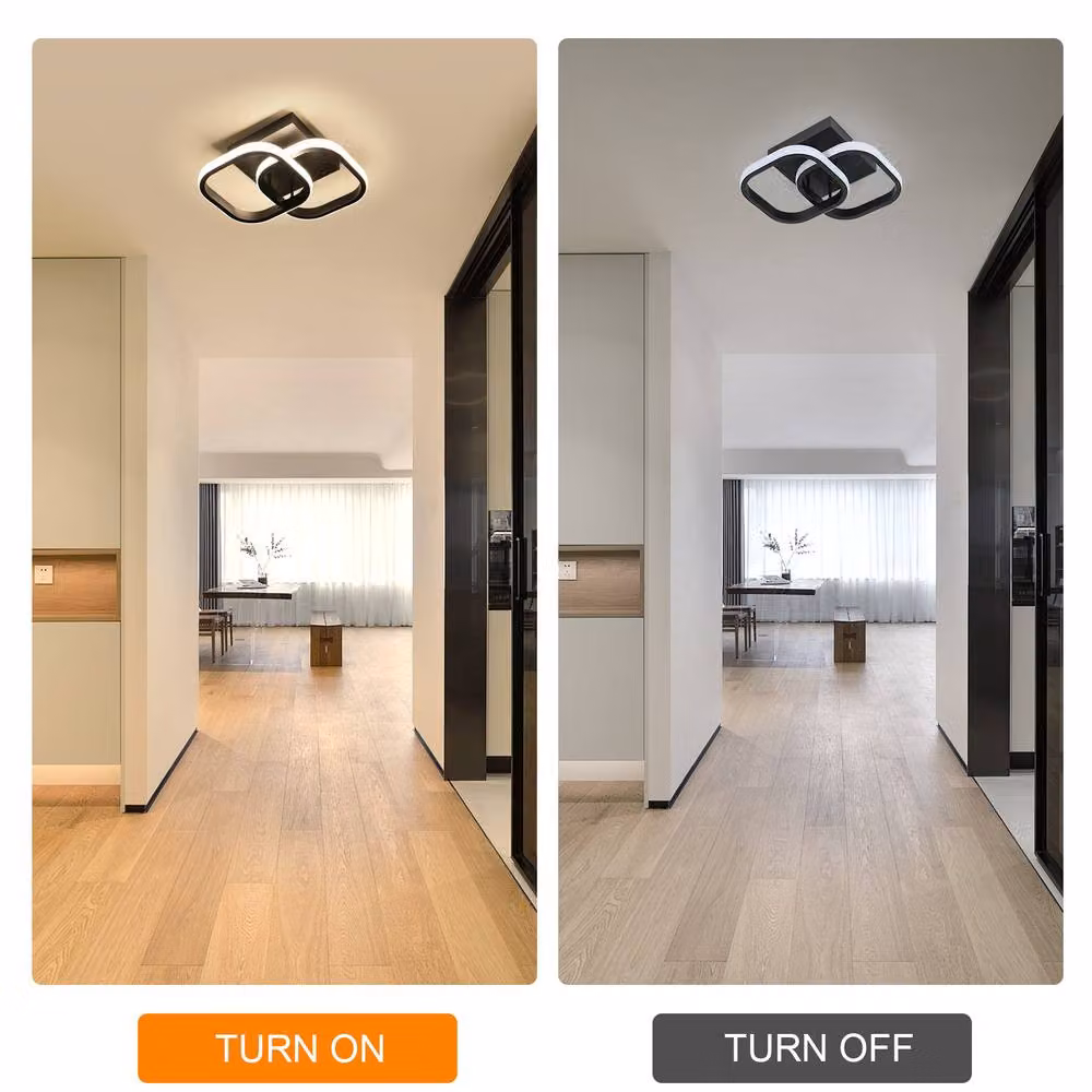 Pheashine Modern 22W Double Square LED Ceiling Light, Warm White 3000K, Black, W/D/H: 23 x 23 x 8.5 cm – 3