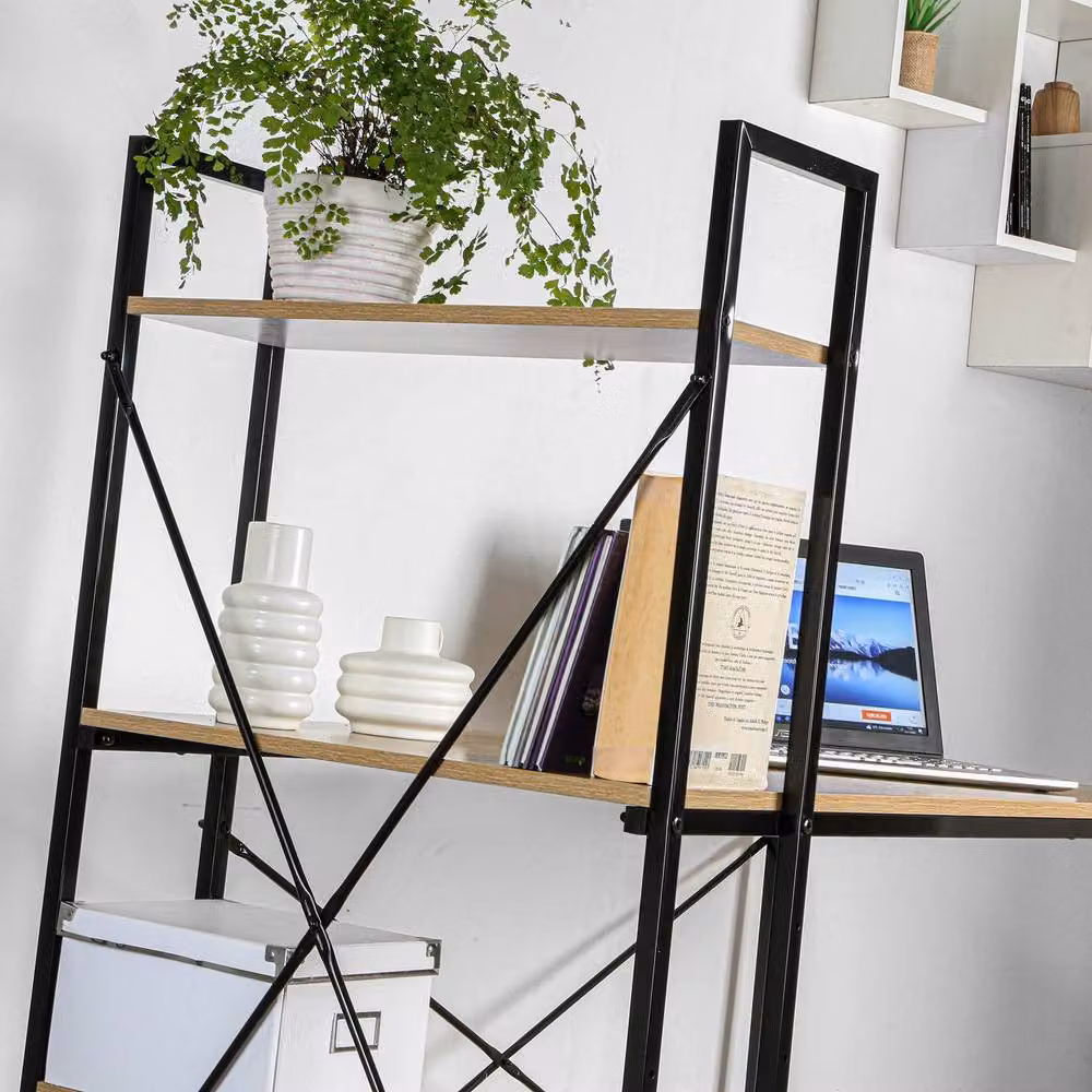 CALICOSY Industrial Style Computer Desk with 4 Shelves, Brown, W: 120 cm, D: 60 cm, H: 75.08 cm – 7