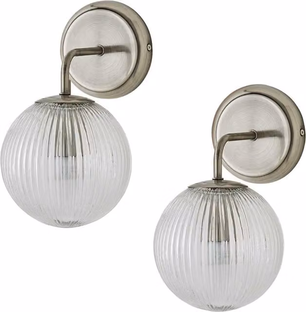 ValueLights Kempton Pair of Ribbed Glass Globe Single Arm Wall Lights in Silver and Chrome – 1
