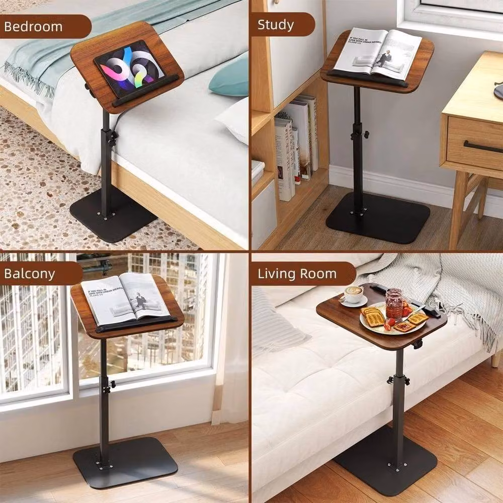 FLAVORA Adjustable C-Shaped Side Table in Brown Walnut with Rotating Top, H 76 cm x W 40 cm x D 60 cm – 5