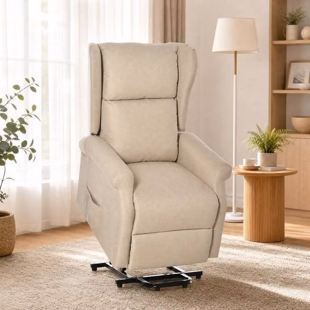 STILVORA Electric Recliner Armchair with Powered Lift Assist and Integrated Footrest in Beige – 1