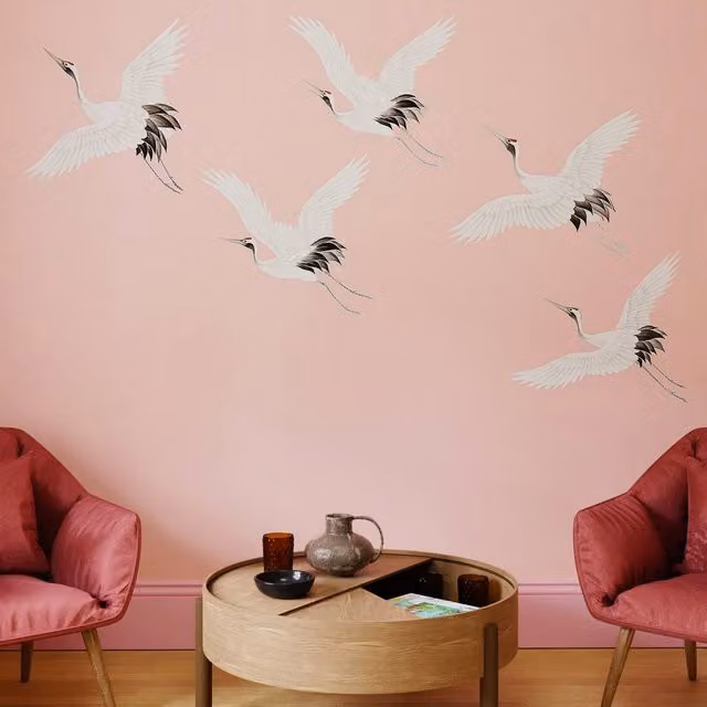 Superfresco Easy Cranes in Flight Blush Pink Floral Modern Wall Mural, W: 300 cm, H: 280 cm