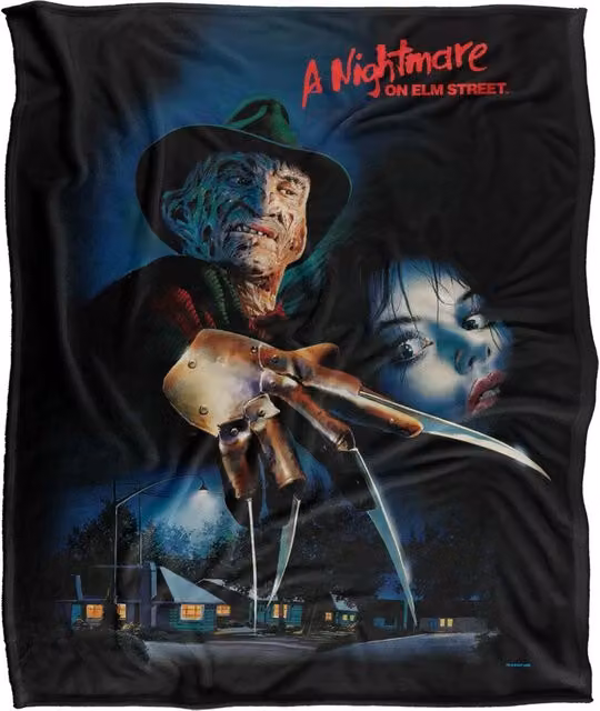 Nightmare On Elm Street Freddy Poster Super Soft Throw Blanket, White and Multicolour, W: 152 cm, D: 127 cm