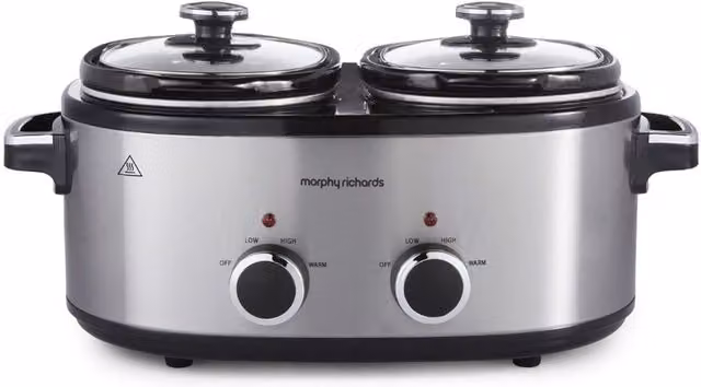 Morphy Richards DuoServe Double Pot Slow Cooker, 3.8L, Silver