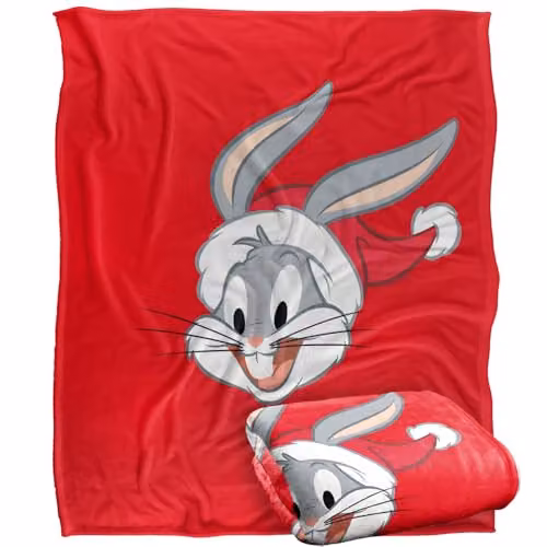 LOGOVISION Looney Tunes Bugs Bunny Santa Hat Super Soft Fleece Throw Blanket, Multicolour, W: 152 cm, D: 127 cm – 1