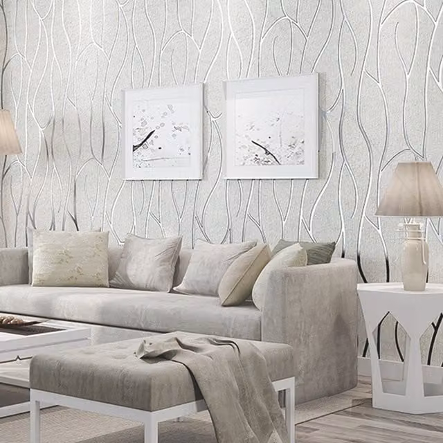 Livingandhome White 3D Stereoscopic Empaistic Wave Striped Non-Woven Wallpaper