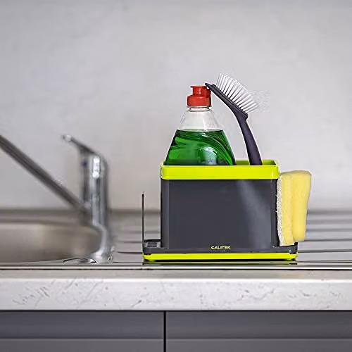 Calitek Sink Caddy Washing Up Organiser with Removable Drip Tray, Grey and Green – 3