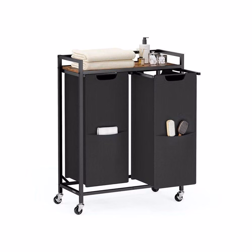 Pirlo Plush Industrial Double Laundry Basket with Shelf in Brown and Black – 2
