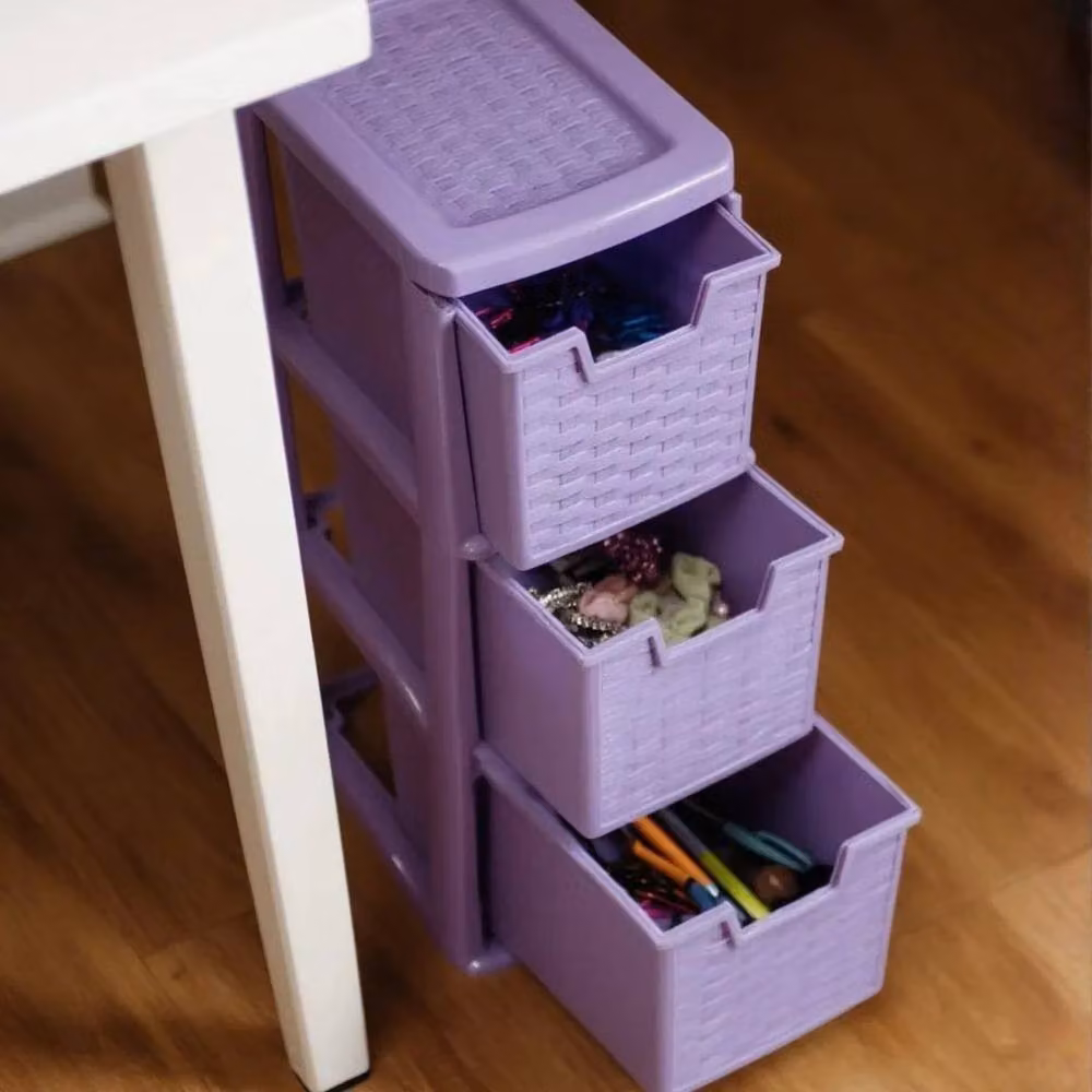 FLAVORA 3 Tier Medium Plastic Rattan Storage Drawer in Purple, W: 50 cm – 4