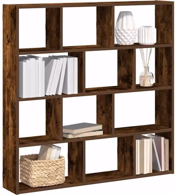 Berkfield Home Wall Mounted 12 Compartment Cube Shelf in Smoked Oak Brown Engineered Wood