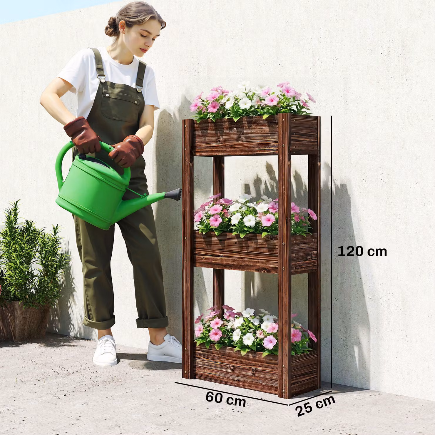 Outsunny 3-Tier Wooden Raised Planter in Brown, W/D/H: 120 x 60 x 25 cm – 3
