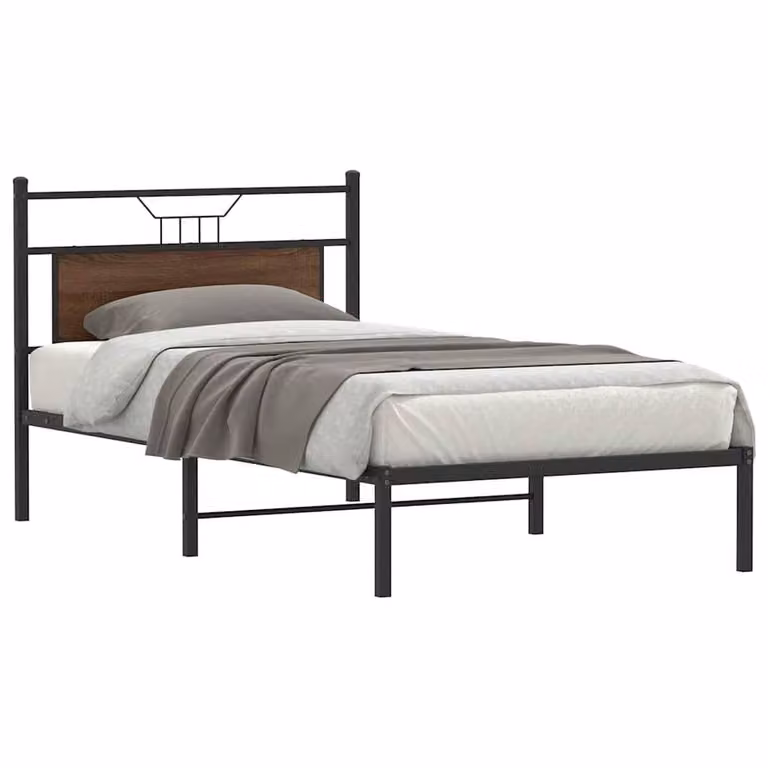 Berkfield Home Brown Oak Bed Frame in Engineered Wood, W/D/H: 100 x 200 cm