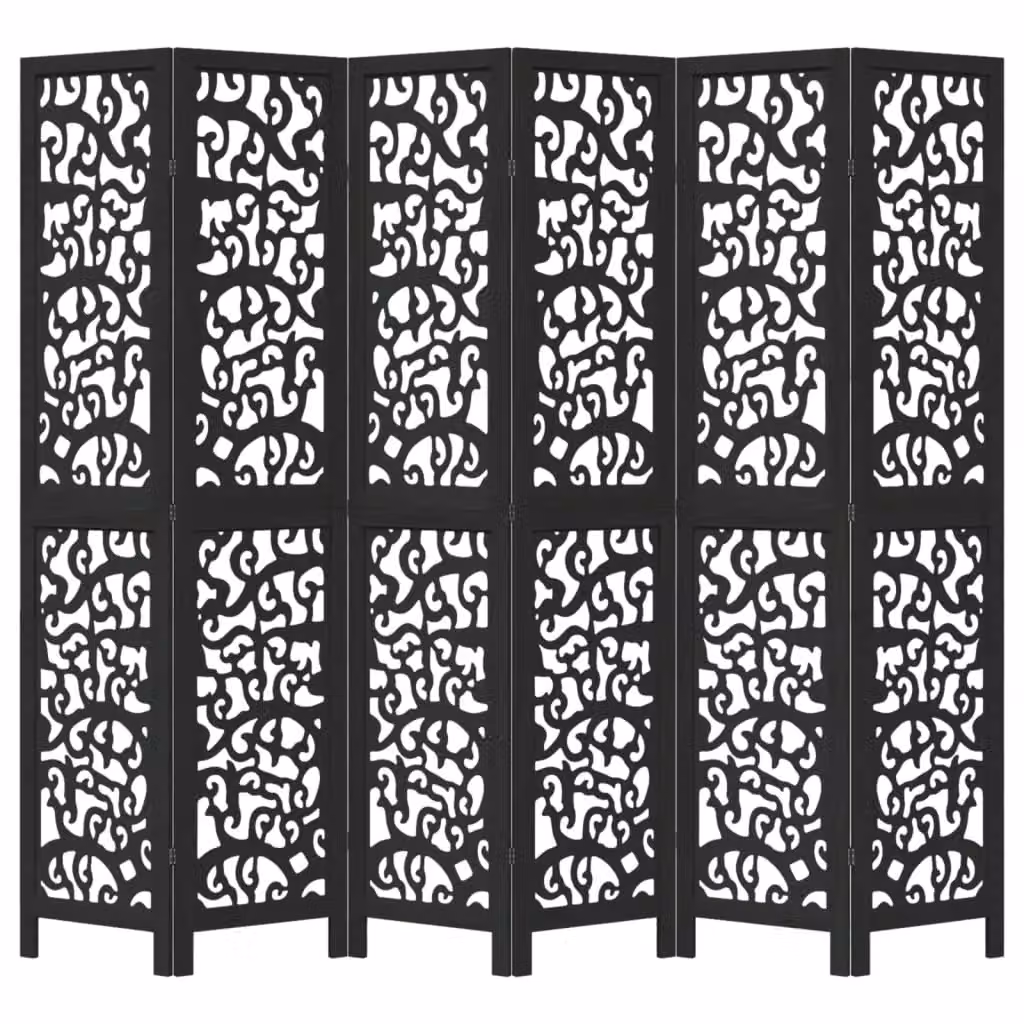 Berkfield Home 6-Panel Black Solid Paulownia Wood Room Divider – 3