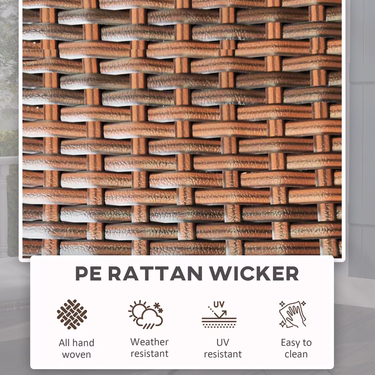 Outsunny Round Foldable PE Rattan Outdoor Coffee Table with Metal Frame in Mixed Brown – 5