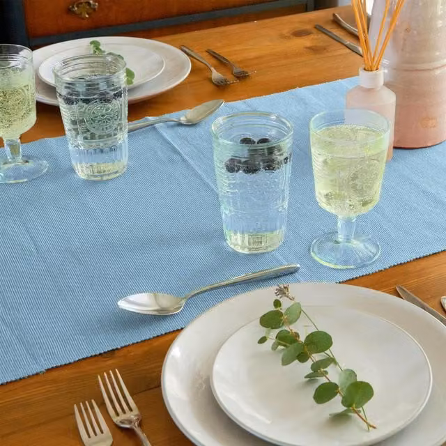 Nicola Spring Cotton Fabric Table Runner in Blue, W: 48 cm, L: 183 cm
