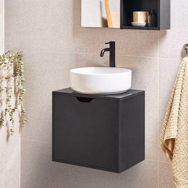 Wyld and Coco Black Matt Wood Melamine Wall Mounted Bathroom Door with Pre Cut Hole – 1