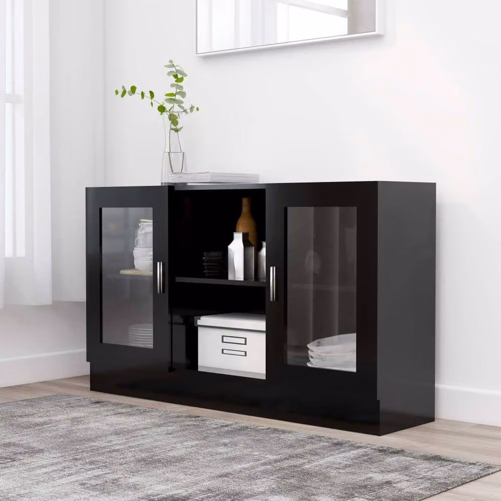 Berkfield Home Vitrine Cabinet in Black with Glass Doors and Internal Shelves, W/D/H: 120 x 30.5 x 70 cm – 1