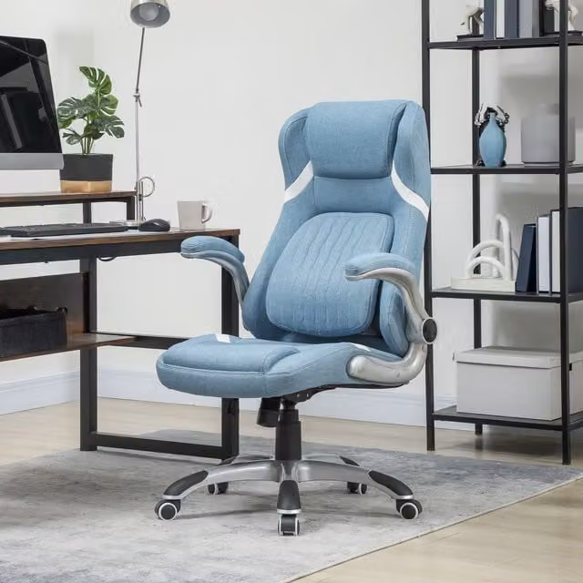 Vinsetto Ergonomic Fabric Office Chair in Blue with Armrests and 360 Degree Swivel
