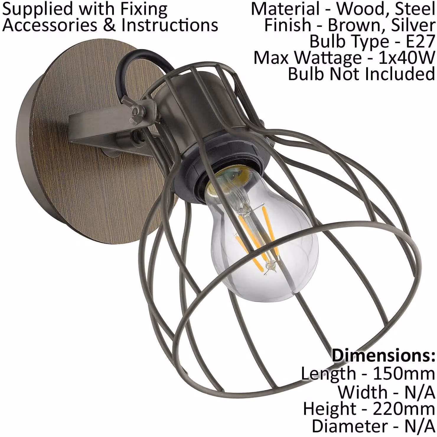 Loops Industrial Black Metal Twin Ceiling Spot Light and 2x Matching Wall Lights with Wire Shades – 1