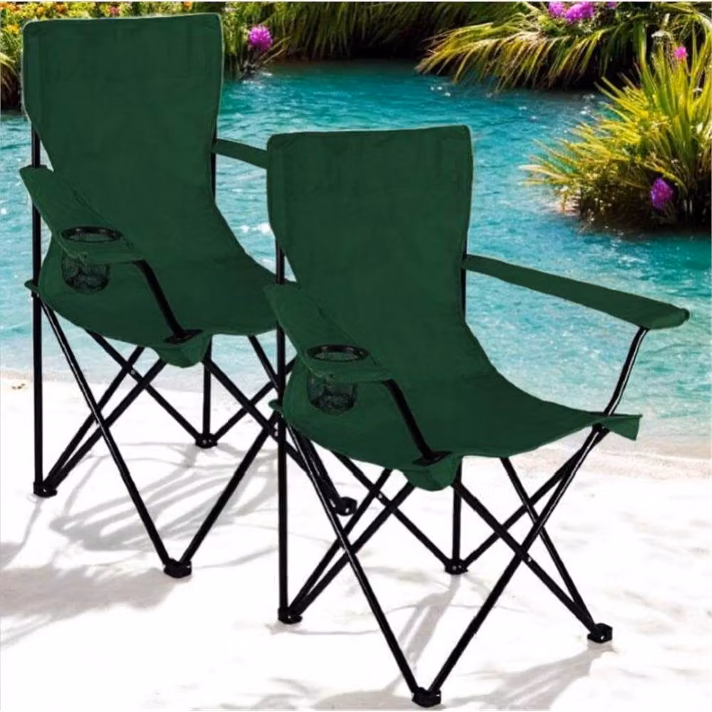 FORGEVIO Set of 2 Green Folding Camping Chairs with Armrests – 2