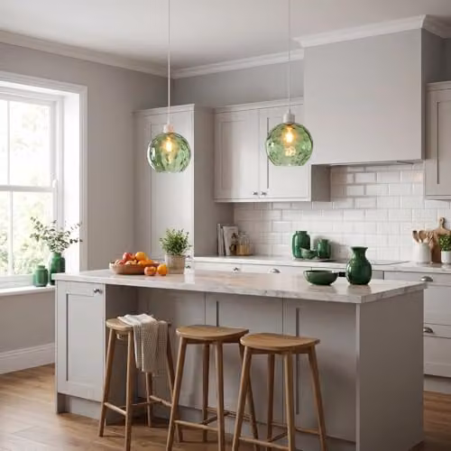 Happy Homewares Modern Round Green Dimpled Glass Pendant Ceiling Light Shade W/D/H: 17 x 20 x 20 cm – 2